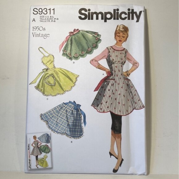 Simplicity S9311 1950s Vintage Full & Half Apron Reprint Sewing Pattern S-L FF - Picture 1 of 6